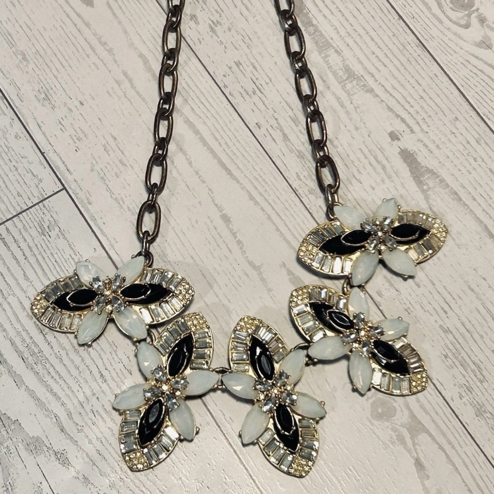 J. Crew Black and White Floral Necklace